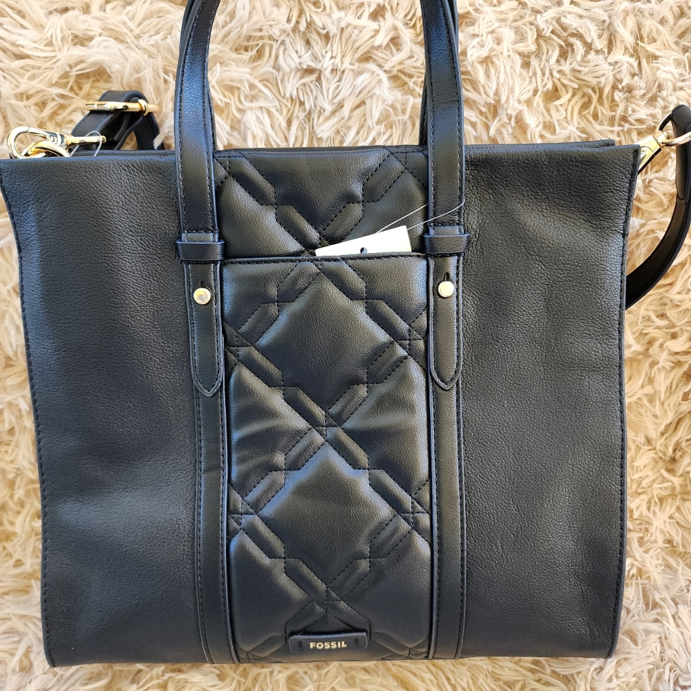 Fossil Kingston crossbody black quilted tote